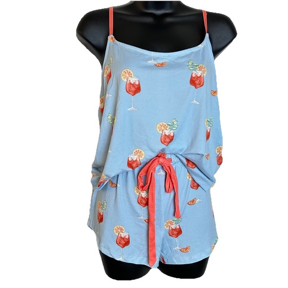 PJ Salvage Playful Prints Paloma Jersey Summer Pajama Set Blue Sz LARGE NWT - Picture 1 of 12